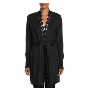 Laundry By Shelli Segal Women's Lace Trim Tie Waist Cardigan Charcoal Xsmall $89